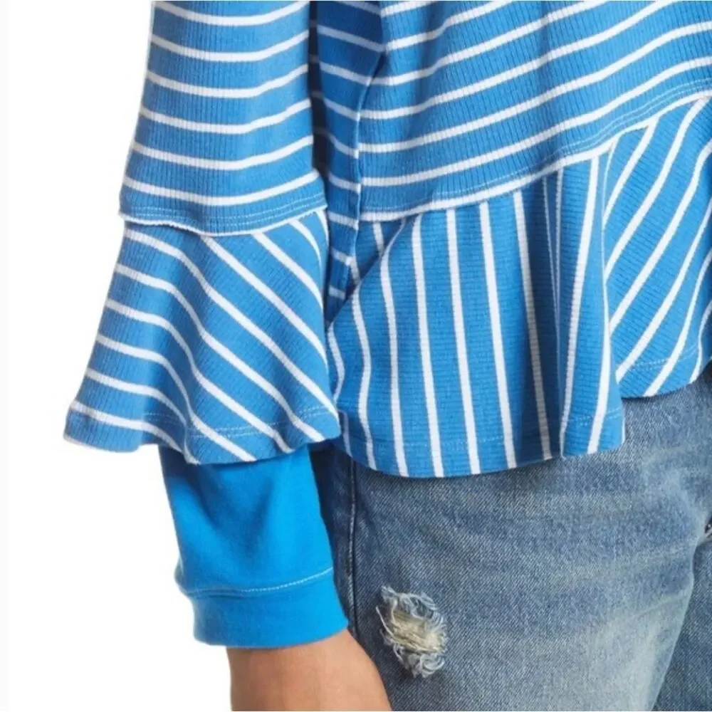 We the free, Free People Round About Blue and White Striped Top size medium